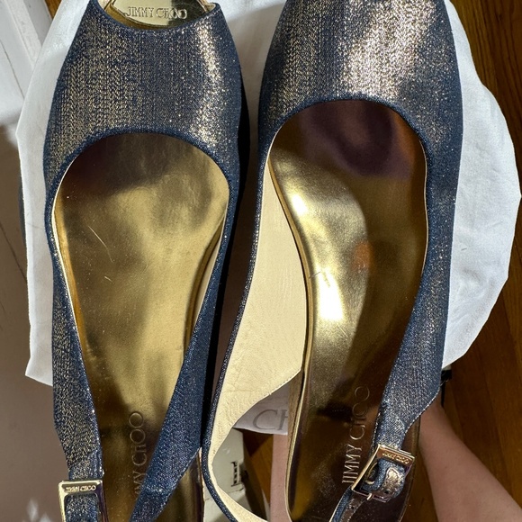 Jimmy Choo Platforms Denim Shimmer with Gold Accents - Picture 4 of 6